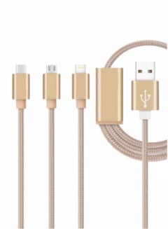 Buy 3 In 1 USB Fast Charging Cable Gold 1 Meter Length in UAE