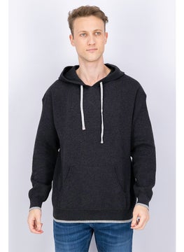 Buy Men Heather Long Sleeves Hooded Sweatshirt, Grey in Saudi Arabia