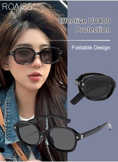 اشتري Polarized Oval Sunglasses for Men Women, UV400 Protection Sun Glasses with Foldable Design, Fashion Anti-glare Sun Shades for Shopping Party Travel with Glasses Case, 52mm, Black في السعودية