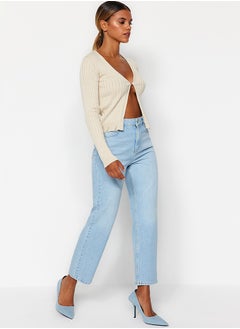 Buy Light Blue High Waist Straight Jeans TWOAW24JE00082 in Egypt