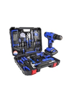اشتري Electric Drill with Various Tools Set, 21V Cordless Drill Set, Home Maintenance Cordless Tool Kit with Accessories Tool Set - Blue - 60 Pieces في السعودية