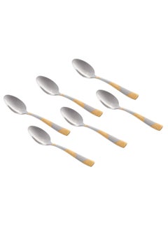 Buy A Set Of 6 Stainless Steel Dessert Spoons With Golden Decor in Saudi Arabia