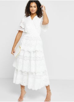 Buy Surplice Neck Ruffle Detail Dress in UAE