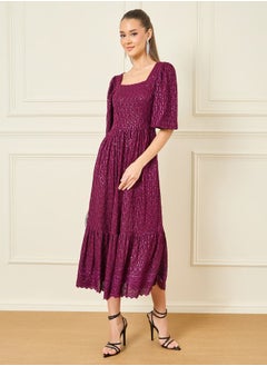 Buy Embroidered Sequin Detail A-Line Midi Dress in Saudi Arabia