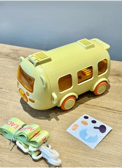 Buy Multifunctional Bus Car Toy Children Water Bottle Portable Water Cup with Straw ,Strap ,Yellow in Saudi Arabia