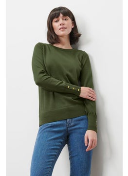 اشتري Women Crew Neck Long Sleeve Knitted Sweatshirt, Dark Green في الامارات