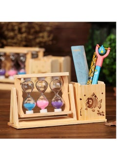 اشتري Wooden Pen Holder with 3pcs Decor Hourglass for Office Home Desk Shelf Pencils, Stationery Decoration (Fish Model, 19x10cm) في الامارات