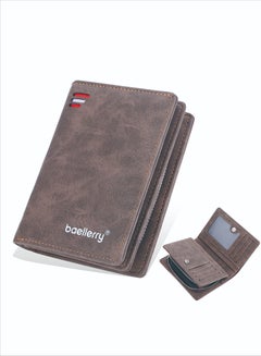 Buy Baellerry Men's Short Wallet European and American Multi-Card Zipper Buckle Coin Purse Matte Leather Vertical Wallet Brown in Saudi Arabia