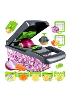 Buy Vegetable chopper,senbowe multifunctional 14-in-1 food choppers onion chopper vegetable slicer cutter dicer veggie chopper with 8 blades, colander basket, container for salad potato carrot garlic in UAE