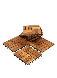 Buy 𝐅𝐅𝐃 Acacia Wood Deck Tiles – Waterproof, Interlocking Floor Tiles for Balcony, Garden, Outdoor Living | 10, 31x31 cm in UAE