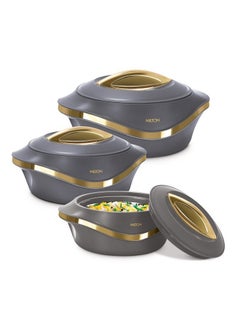 Buy Set of 3 Inner Stainless Steel Hotpot (500 ml, 1000 ml, 1500 ml) Dark Grey/Gold in Saudi Arabia