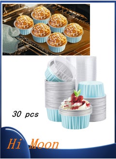 Buy 25Packs 5oz Disposable Ramekins with Lids, Lake Blue Aluminum Foil Mini Muffin Liners, Dessert Cheesecake Pan Creme Brulee Cupcake Ramekins Containers for Catering Gathering Club Wedding Party in UAE