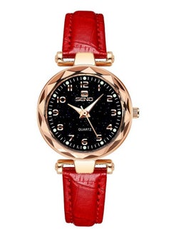 اشتري Women's Leather Wrist Strap Waterproof Watch - Starry Sky -  Red في السعودية