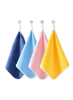 Buy 4 Pieces Hanging Coral Velvet Hand And Face Towels With Hanging Loops Cute Cartoon Soft And Strong Quick Drying Ultra Thick Towels For Kitchen Bathroom in UAE