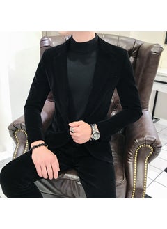 Buy 2022 Autumn Trendy Mens Slim Velvet Suit Set Black in UAE