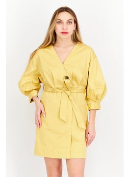 Buy Women Solid Mini Dress, Yellow in Saudi Arabia