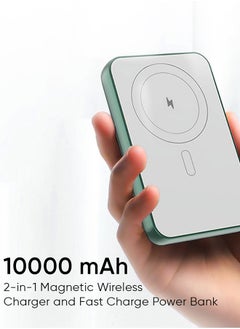 Buy 10000 mAh Foldable Magnetic Wireless 22.5W Power Bank Portable Charger Green in UAE