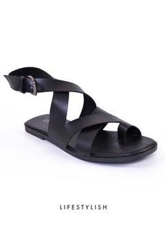 Buy Low Leather Sir X Sandal - Black in Egypt