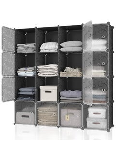 Buy Portable Wardrobe Storage Cabinets Cube Storage Organizer 16 Cube Closet Organizer with Doors 12" × 12" Modular Bookshelves Plastic Stackable Cubes Cabinet Wardrobe for Bedroom Home in Saudi Arabia