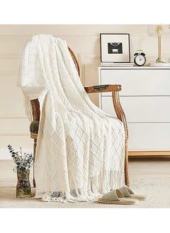 Buy Nordic Style Simple Sofa Soft knitted Blanket Off White 127x172cm in Saudi Arabia