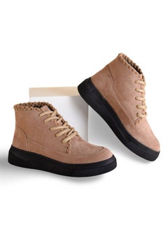 Buy Elegant Suede Boots With Lace-up-Beige in Egypt