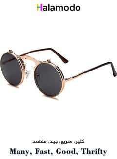 Buy Round Steampunk Flip Up Sunglasses for Men and Women Vintage Fashion Metal Frame Shades in UAE