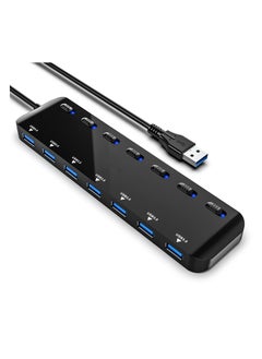 اشتري 7-Port USB Hub Splitter, Ultra Slim USB 3.0 Data Hub, USB Extender Ultra Slim Data USB Hub with 100 cm Extension Cable Individual Power Switch and LEDs Indicator في الامارات