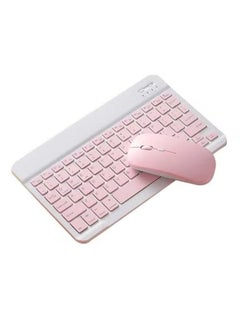 Buy Wireless Bluetooth Three System Universal Mobile phone and Tablet Keyboard with Mouse Set - English Pink in UAE