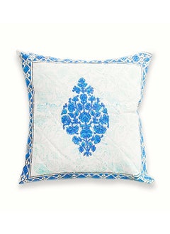 Buy Non-Allergenic Quilted Premium Organic Cotton  Hand Block Printed Indigo Cushion Cover 40 Cm X 40 Cm in UAE