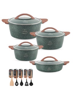 اشتري Non Stick Cookware Sets - 13Pcs Granite Cookware Set Kitchen Pots and Pans Set Includes 24/28/32cm Stock Pots and 28cm Low Pot - Healthy 100% PFOA Free - Oven & Dishwasher Safe في الامارات