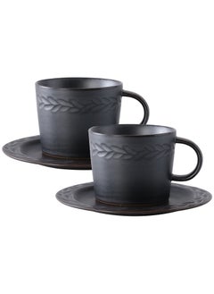 اشتري Coffee Mug Set Perfect for Coffee Lovers Large Coffee Cup & Saucer Set - Porcelain Coffee Cups with Saucers 200ML 2 Packs في الامارات