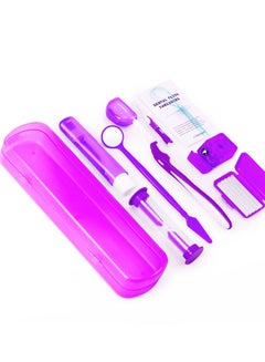 Buy Braces Cleaning Kit, 8 Pack Orthodontic Care Kit Orthodontic Toothbrush Travel Toothbrush Brush Ortho Wax Floss, Oral Mirror Dental Floss Threaders, Hourglass Timer Included (Purple ) in UAE