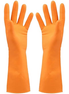 اشتري Home Pro Cleaning Gloves Large Reusable Dishwashing Gloves Rubber Hand Orange Gloves Stretchable Gloves For Washing Cleaning Kitchen Long Dish Glove For Household(Orange) في الامارات