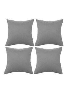 Buy Set of 4 Pieces Square Soft Velvet Decorative Cushion with Solid Design and Attractive Colors 45x45 cm - Grey in Saudi Arabia