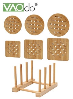 Buy 7PCS Bamboo Placemats with Storage Rack for Dining Table Handmade Water Hyacinth Placemats for Hot Dishes Different sizes Insulated Hot Pads Placemats for Kitchen in UAE