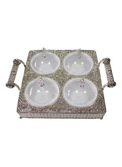 Buy Silver  Candy Dish Decorative Candy Server for Home Kitchen Office Table With Cover 4 Compartments in Egypt