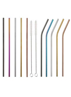 Buy 12pcs /Set Stainless Steel Straws Reusable 2 Cleaning Brush ，Metal Straw for Smoothie, Milkshake, Cocktail and Hot Drinks in UAE