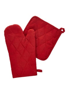 Buy 2-Piece Gloves/Oven Mitt And Pot Holder Set Red in UAE