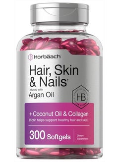 اشتري Hair Skin and Nails Vitamins | 300 Softgels | with Biotin and Collagen | Infused with Argan Oil and Coconut Oil | Non-GMO, Gluten Free Supplement | by Horbaach في الامارات
