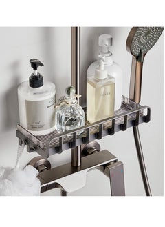 Buy Aiwanto No Drilling Bathroom Shower Caddy Shelf for Slide Bar Lifting Rod Shower Head Holder Shower Rack For Shower Rod，Adjustable Shower Caddy Guardrail and Hanging Hooks for 2 shapes shower rod in UAE