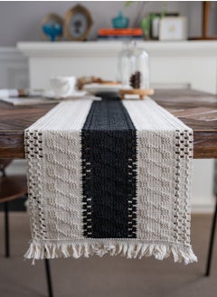 Buy 1-Piece Stitching Braid Decoration Tablecloth Table Runner Black/White 180x35Centimeter in UAE