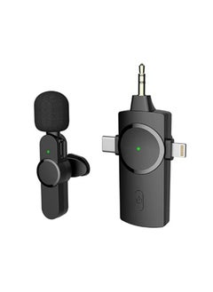 اشتري 3 In 1 Plug And Play Lapel Mic For Video Recording-Auto Sync 2.4GHz Wireless Lavalier Microphone For Camera iPhone iPad Android في الامارات