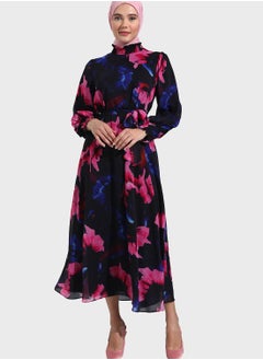 Buy Printed Balloon Sleeve Dress in Saudi Arabia