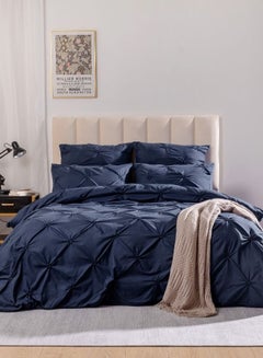 Buy Premium 6 Piece King Size Duvet Cover Pinch Rose Design, Solid Navy Blue. in UAE