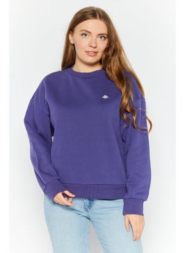 Buy Women Crew Neck Embroidered Logo Sweatshirt, Purple in Saudi Arabia