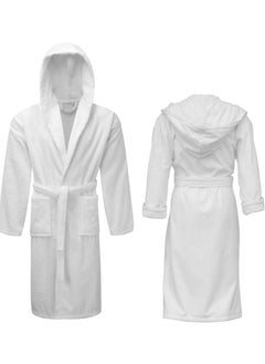 Buy 100% Cotton Kimono Hooded Bathrobe For Women And Men White 110cm in UAE