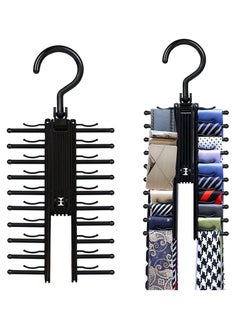 اشتري Tie Rack Hanger, Cross Tie Hanger, 20 Tie Belt Rack Organizer Hanger for Men Closet Space Saving Rack Non-Slip Clips 360-degree, ABS Resin Plastic, Rotate Hanger Tie Display Holder (2pcs) (Black) في الامارات