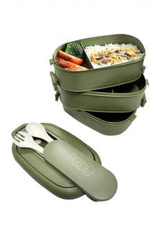 Buy Bento box, Lunch Box, Food container, Leakproof, Large 2300 ml/77.7 OZ Size, 3 compartments, including reusable cutleries, microwave safe, for kids and adults, travel, office, work and school in UAE