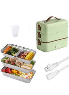 Buy 3-Layer Self Cooking Electric Lunch Box, Portable Food Warmer for On-the-Go,Home Office Cook Food Green in UAE