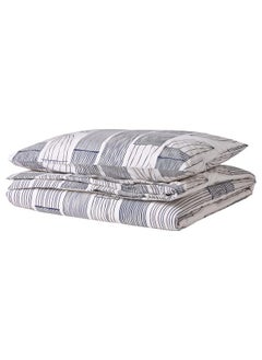 Buy Duvet Cover And Pillowcase White/Grey 150X200/50X80 Cm in Saudi Arabia